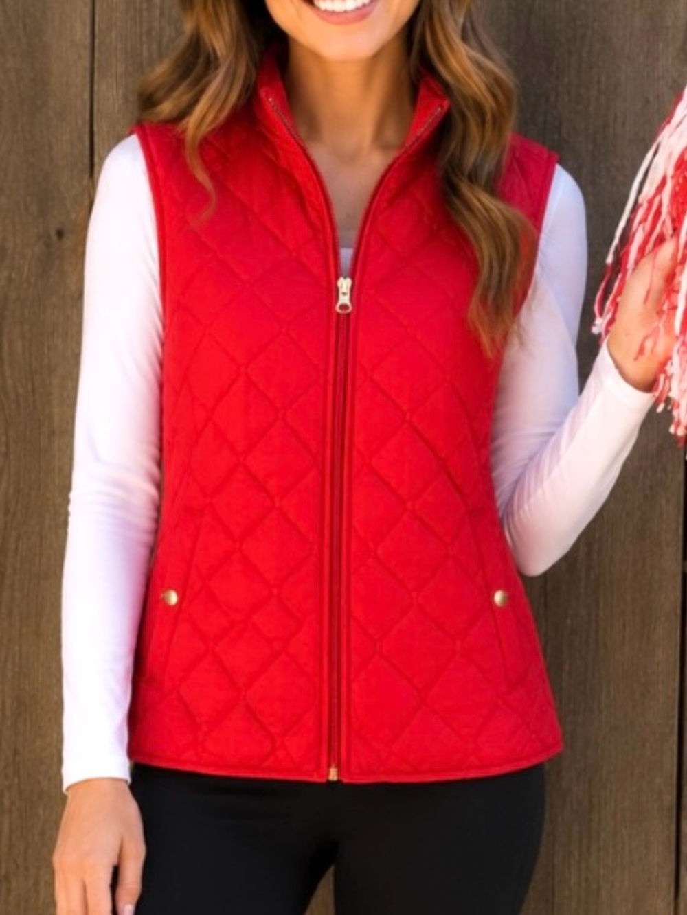 NWT Red Quilted Zip Vest Houndstooth lining Kim Rogers